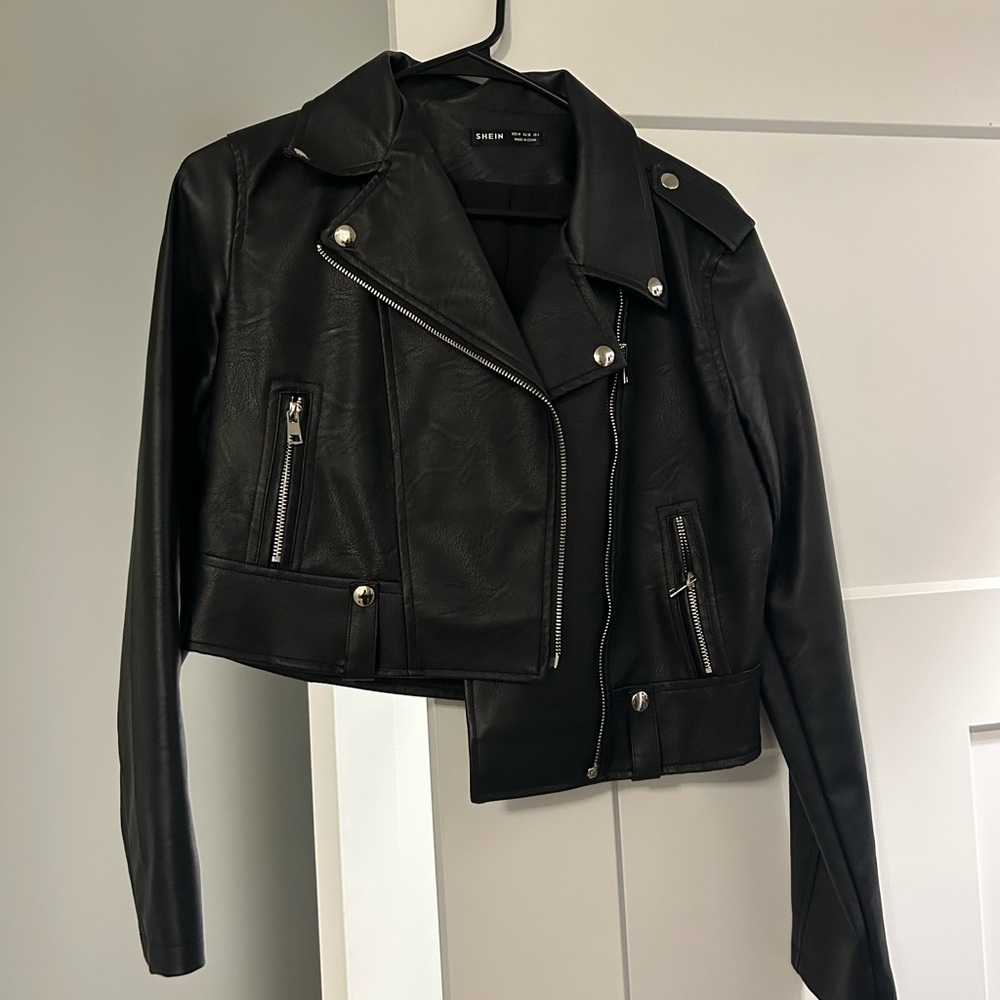 SHEIN Black Leather Moto Jacket